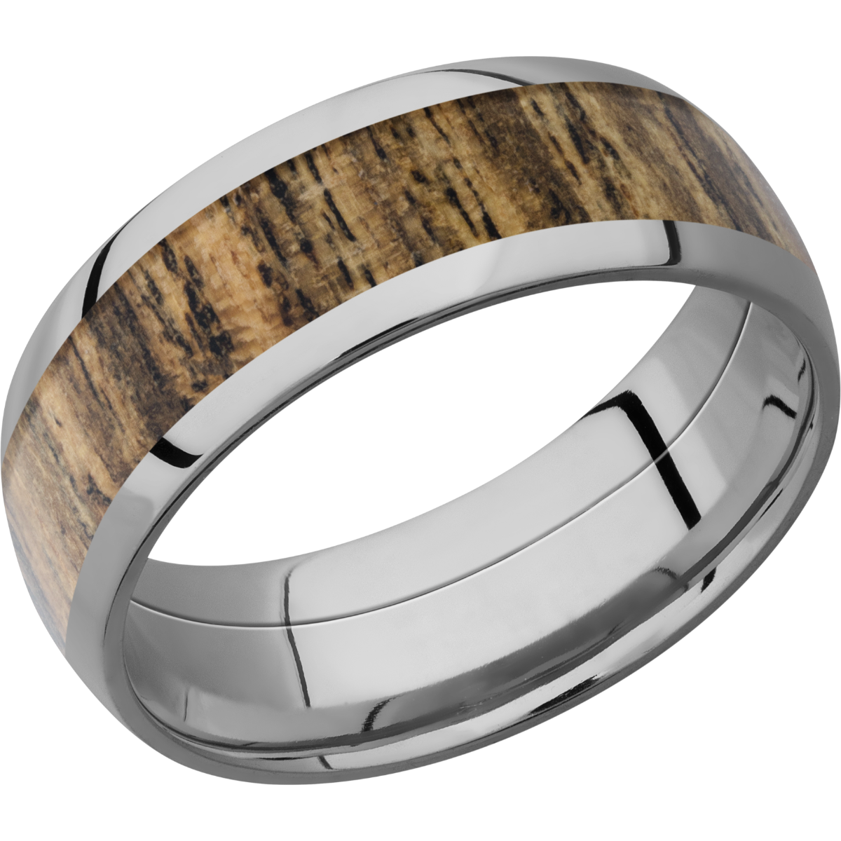 titanium 8mm domed band with an inlay of bocote hardwood