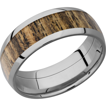 Titanium 8mm domed band with an inlay of Bocote hardwood