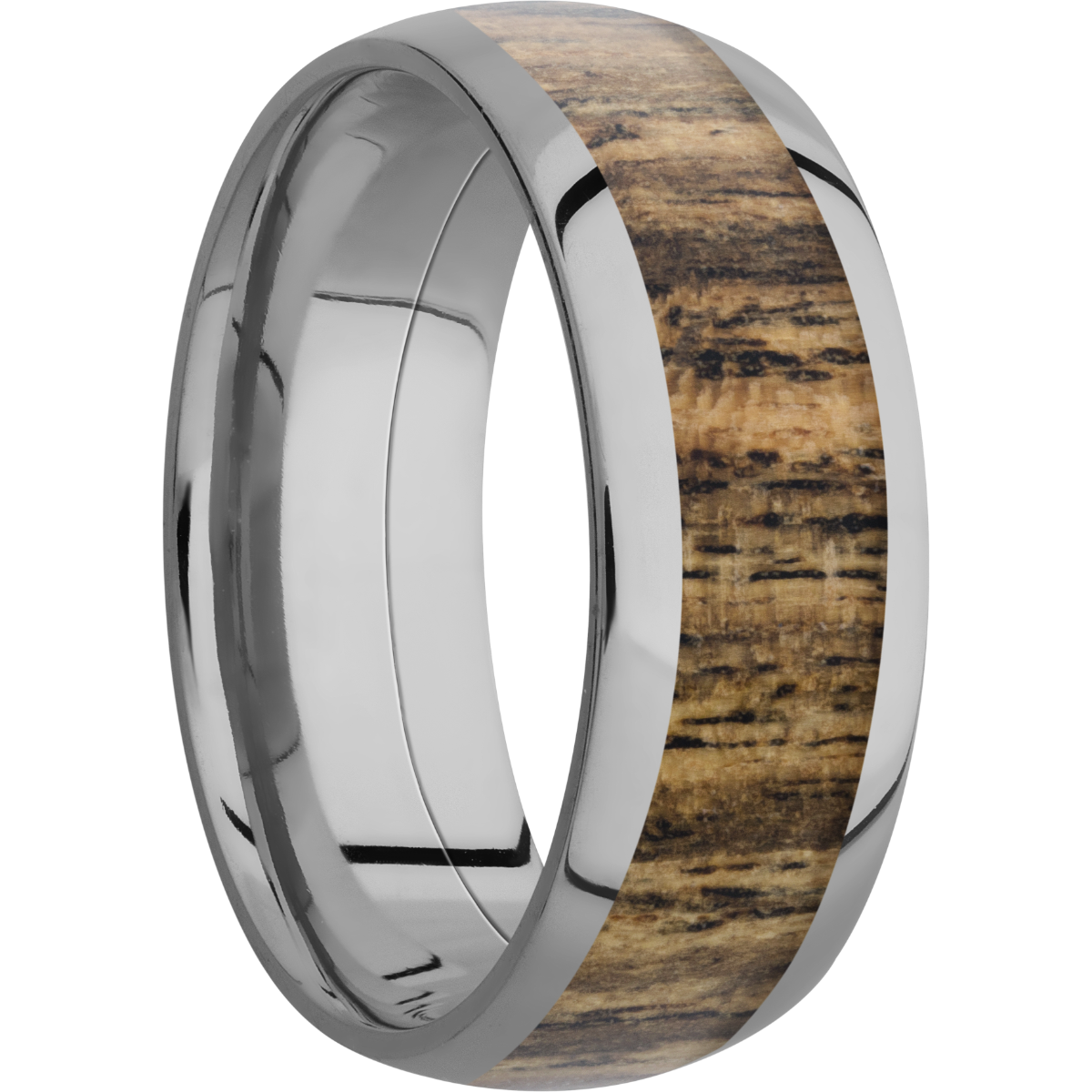 titanium 8mm domed band with an inlay of bocote hardwood