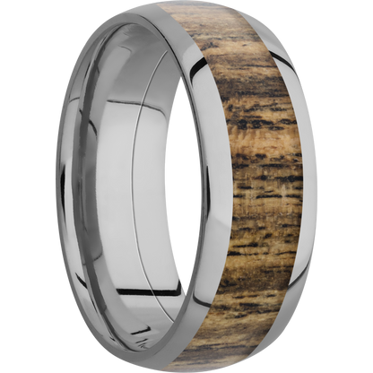 Titanium 8mm domed band with an inlay of Bocote hardwood