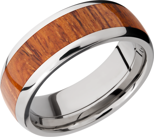 Titanium 8mm domed band with an inlay of Desert Ironwood hardwood