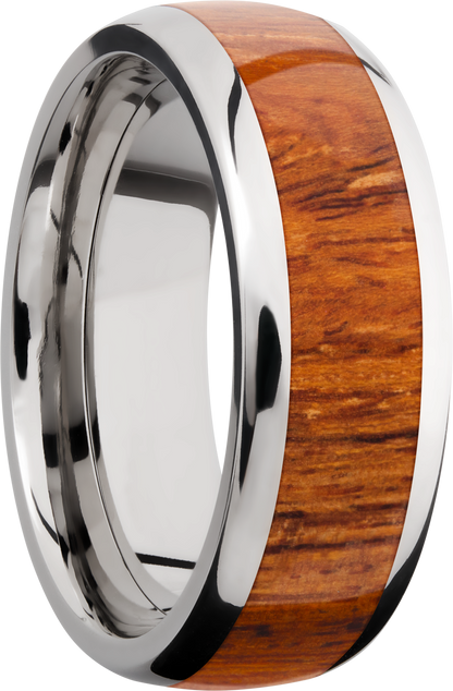 Titanium 8mm domed band with an inlay of Desert Ironwood hardwood