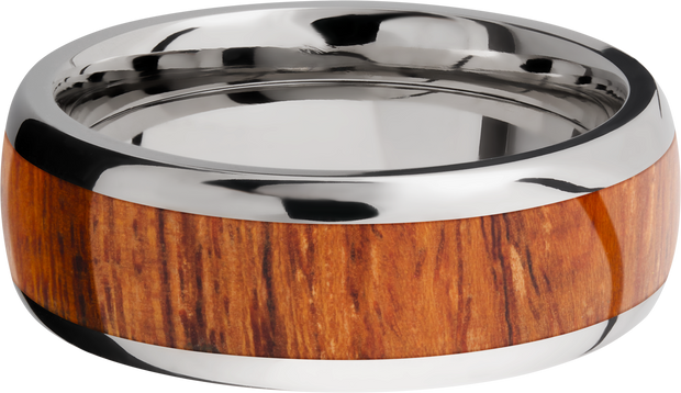 Titanium 8mm domed band with an inlay of Desert Ironwood hardwood