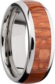 Titanium 8mm domed band with an inlay of Leopard hardwood