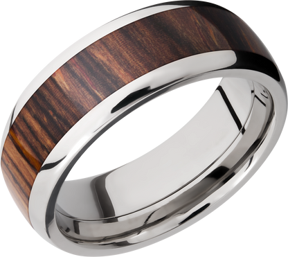 Titanium 8mm domed band with an inlay of Natcoco hardwood