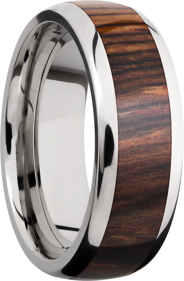 Titanium 8mm domed band with an inlay of Natcoco hardwood
