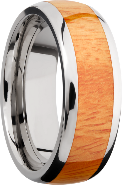 Titanium 8mm domed band with an inlay of Osage Orange hardwood