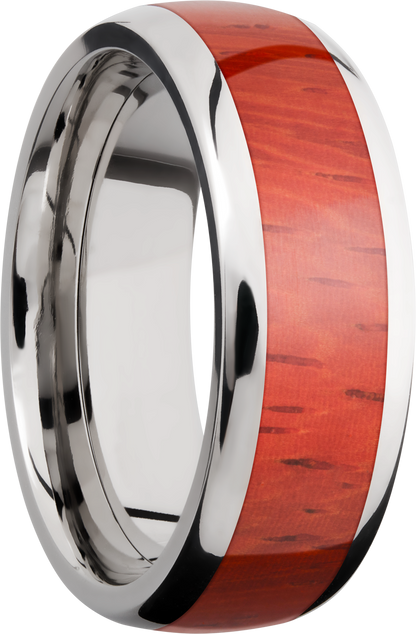 Titanium 8mm domed band with an inlay of Padauk hardwood