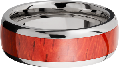 Titanium 8mm domed band with an inlay of Padauk hardwood