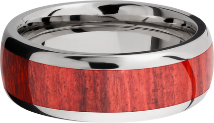 Titanium 8mm domed band with an inlay of Honduras Redheart hardwood