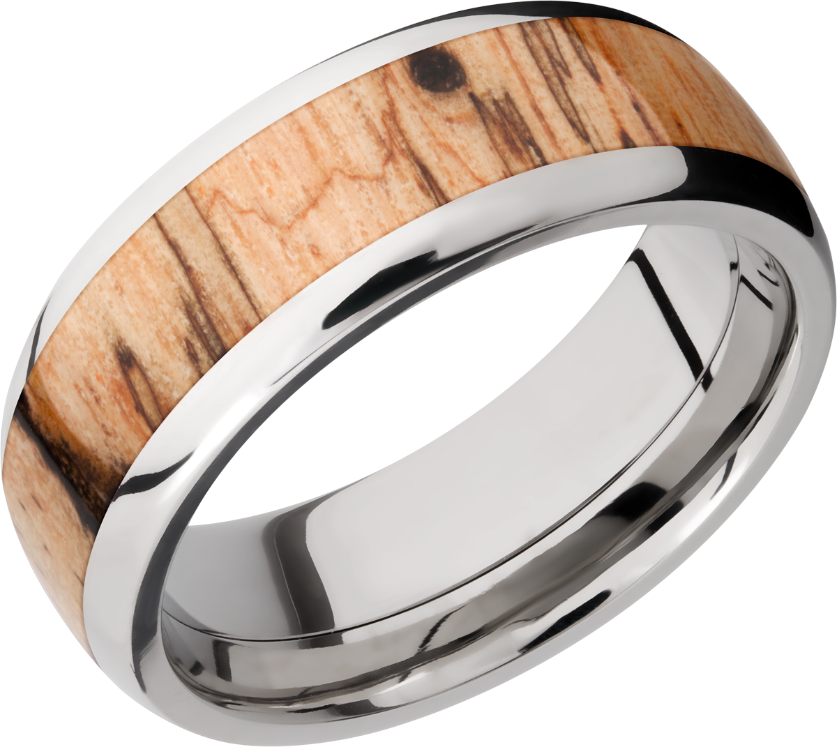 titanium 8mm domed band with an inlay of padauk hardwood