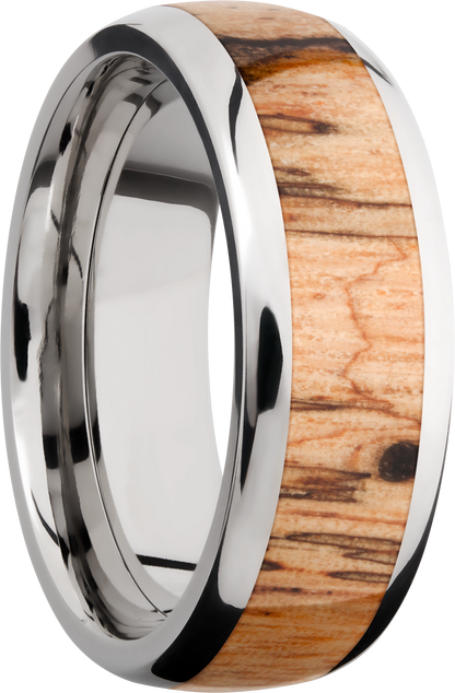 Titanium 8mm domed band with an inlay of Padauk hardwood