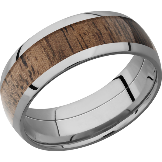 Titanium 8mm domed band with an inlay of Walnut hardwood