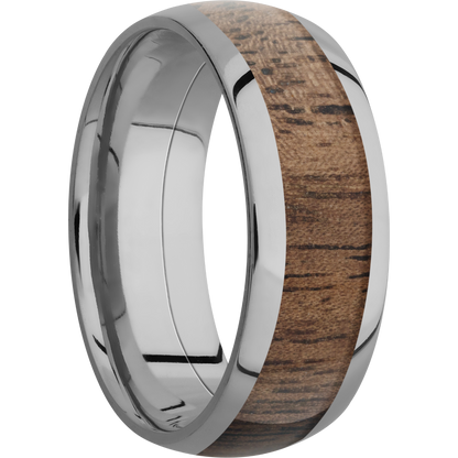 Titanium 8mm domed band with an inlay of Walnut hardwood