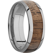 Titanium 8mm domed band with an inlay of Walnut hardwood