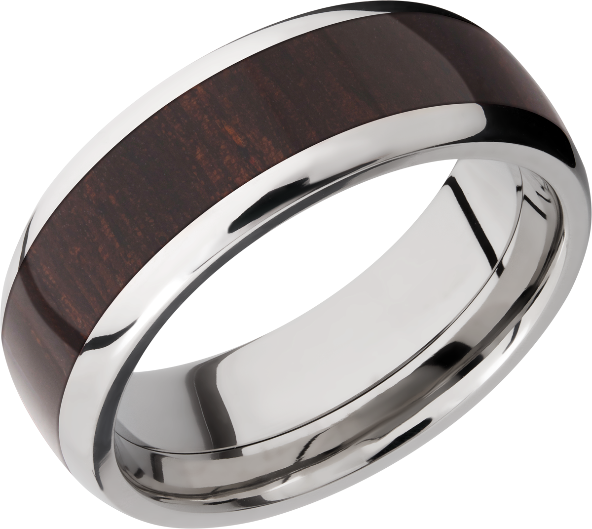 titanium 8mm domed band with an inlay of wenge hardwood