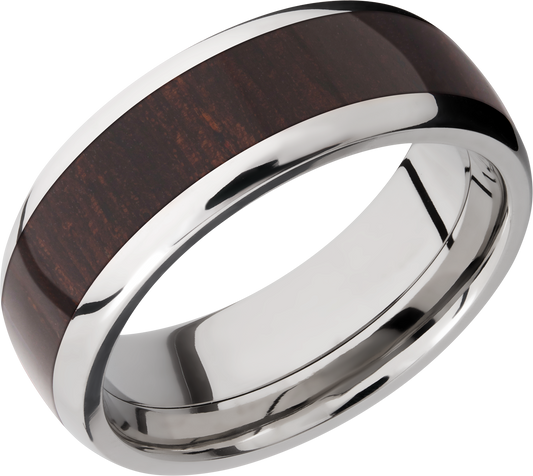 Titanium 8mm domed band with an inlay of Wenge hardwood