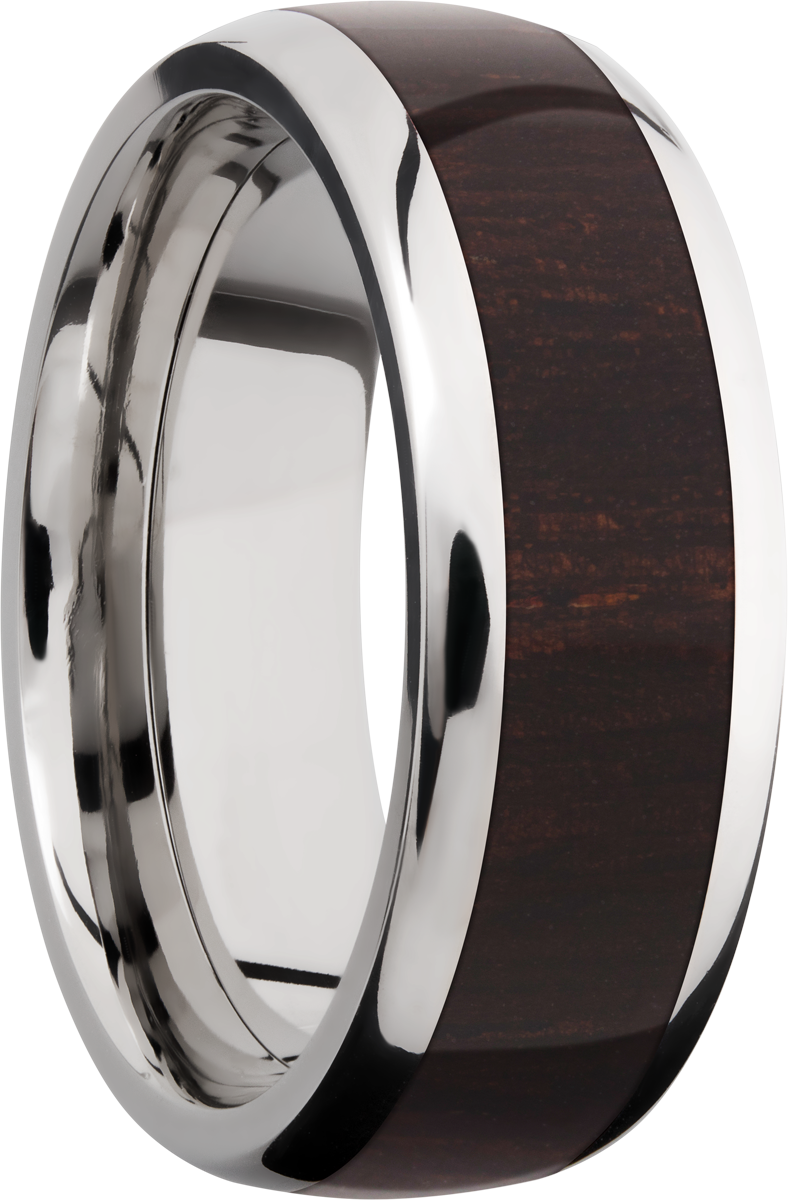 titanium 8mm domed band with an inlay of wenge hardwood