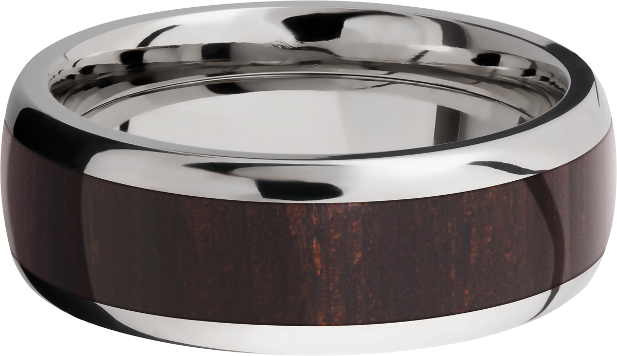 titanium 8mm domed band with an inlay of wenge hardwood