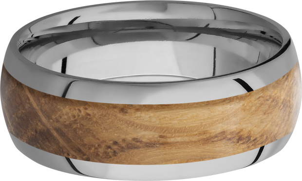 Titanium 8mm domed band with an inlay of Whiskey Barrel hardwood