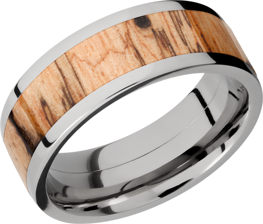 Titanium 8mm flat band with an inlay of Spalted Tamarind hardwood