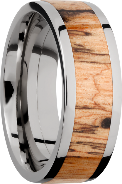 Titanium 8mm flat band with an inlay of Spalted Tamarind hardwood