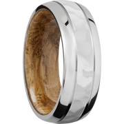 Cobalt chrome 8mm domed band with 2, .5mm grooves and a sleeve of Whiskey Barrel hardwood