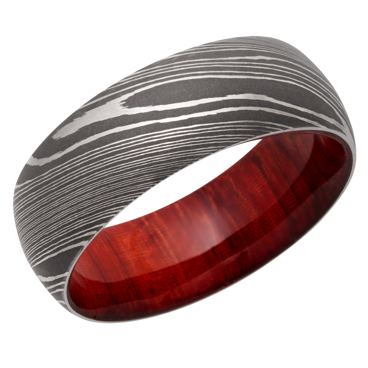 titanium 8mm domed band with a hardwood sleeve of padauk