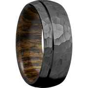 Zirconium 8mm domed band with 1, .5mm groove and a sleeve of Bocote hardwood