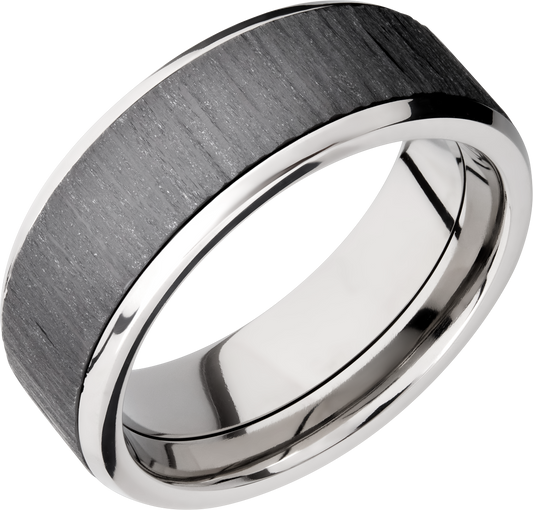 Titanium 8mm beveled band with an inlay of Zirconium