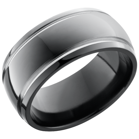Zirconium 10mm domed band with 2, 1mm grooves
