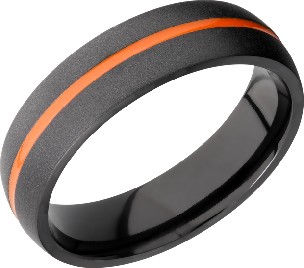 Zirconium 6mm domed band with a 1mm groove featuring Hunter Orange Cerakote