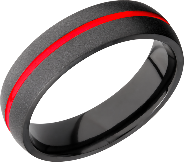 Zirconium 6mm domed band with a 1mm groove featuring red Cerakote