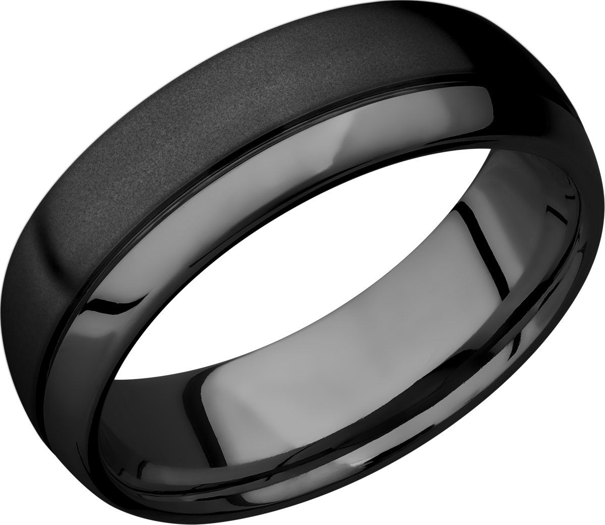 zirconium 7mm domed band with an off center .5mm groove