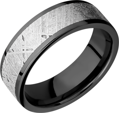 Zirconium 7mm flat band with an inlay of authentic Gibeon Meteorite