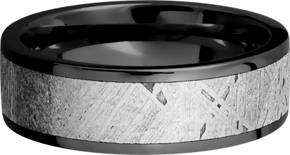 Zirconium 7mm flat band with an inlay of authentic Gibeon Meteorite