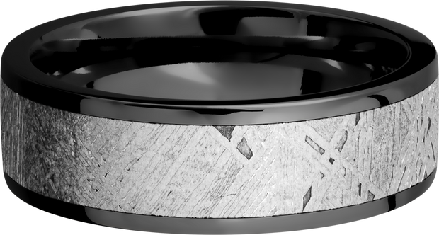 Zirconium 7mm flat band with an inlay of authentic Gibeon Meteorite