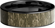 Cobalt chrome 7mm flat band with a 6mm inlay of Mossy Oak Bottomland Camo