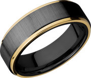 Zirconium 7mm flat band with 14K yellow gold grooved edges