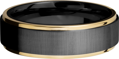 Zirconium 7mm flat band with 14K yellow gold grooved edges