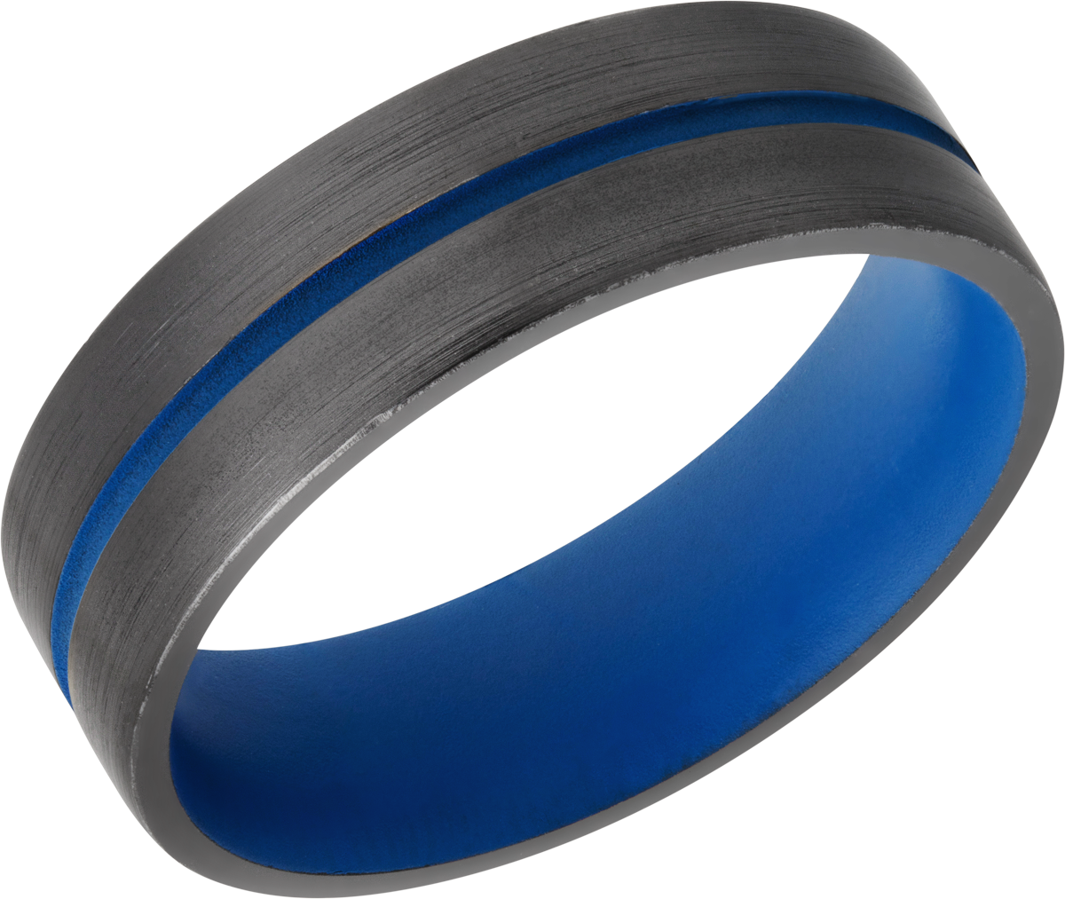 zirconium 6mm domed band with a 1mm groove featuring royal blue cerakote