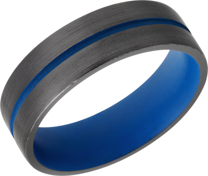 Zirconium 6mm domed band with a 1mm groove featuring Royal Blue Cerakote