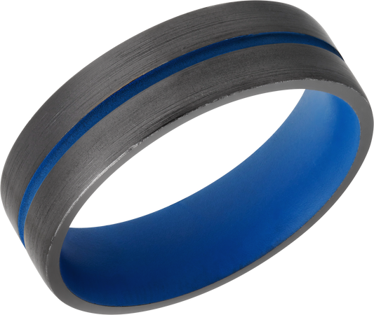 Zirconium 6mm domed band with a 1mm groove featuring Royal Blue Cerakote