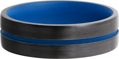 Zirconium 6mm domed band with a 1mm groove featuring Royal Blue Cerakote