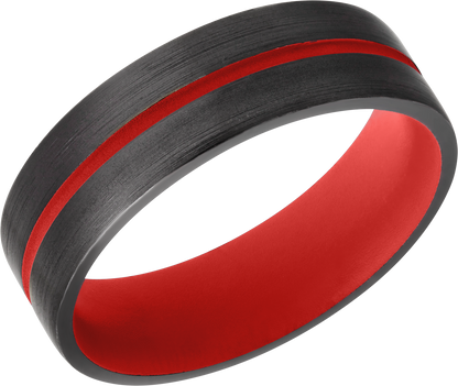 Zirconium 6mm domed band with a 1mm groove featuring Red Cerakote