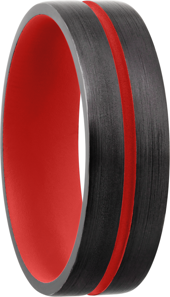 zirconium 6mm domed band with a 1mm groove featuring red cerakote