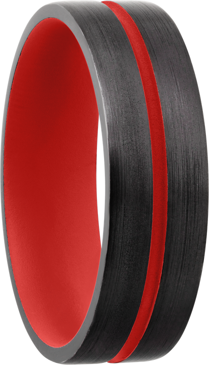 Zirconium 6mm domed band with a 1mm groove featuring Red Cerakote