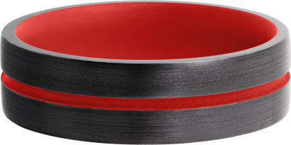 Zirconium 6mm domed band with a 1mm groove featuring Red Cerakote