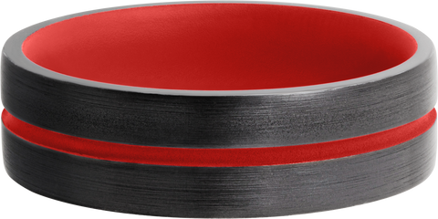 Zirconium 6mm domed band with a 1mm groove featuring Red Cerakote
