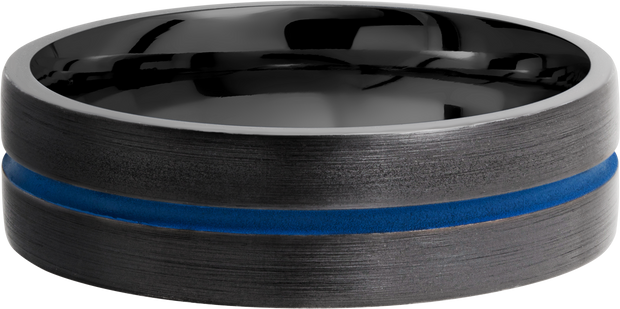 Zirconium 7mm flat band with 1, 1mm blue Cerakote groove